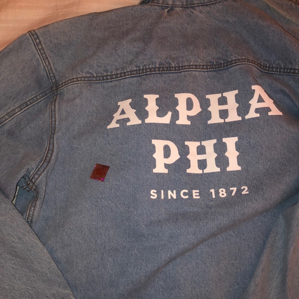 Custom made Alpha Phi sorority jean jacket